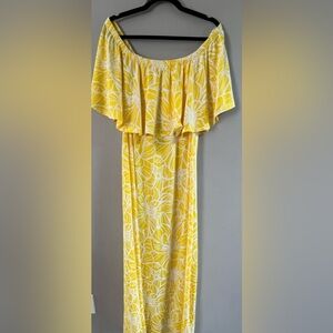 NWT- Ellen Weaver Yellow Floral off the shoulder Maxi Dress
